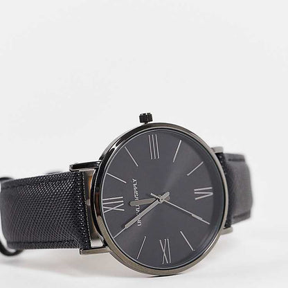 ASOS DESIGN Unisex classic watch with faux saffiano strap in black