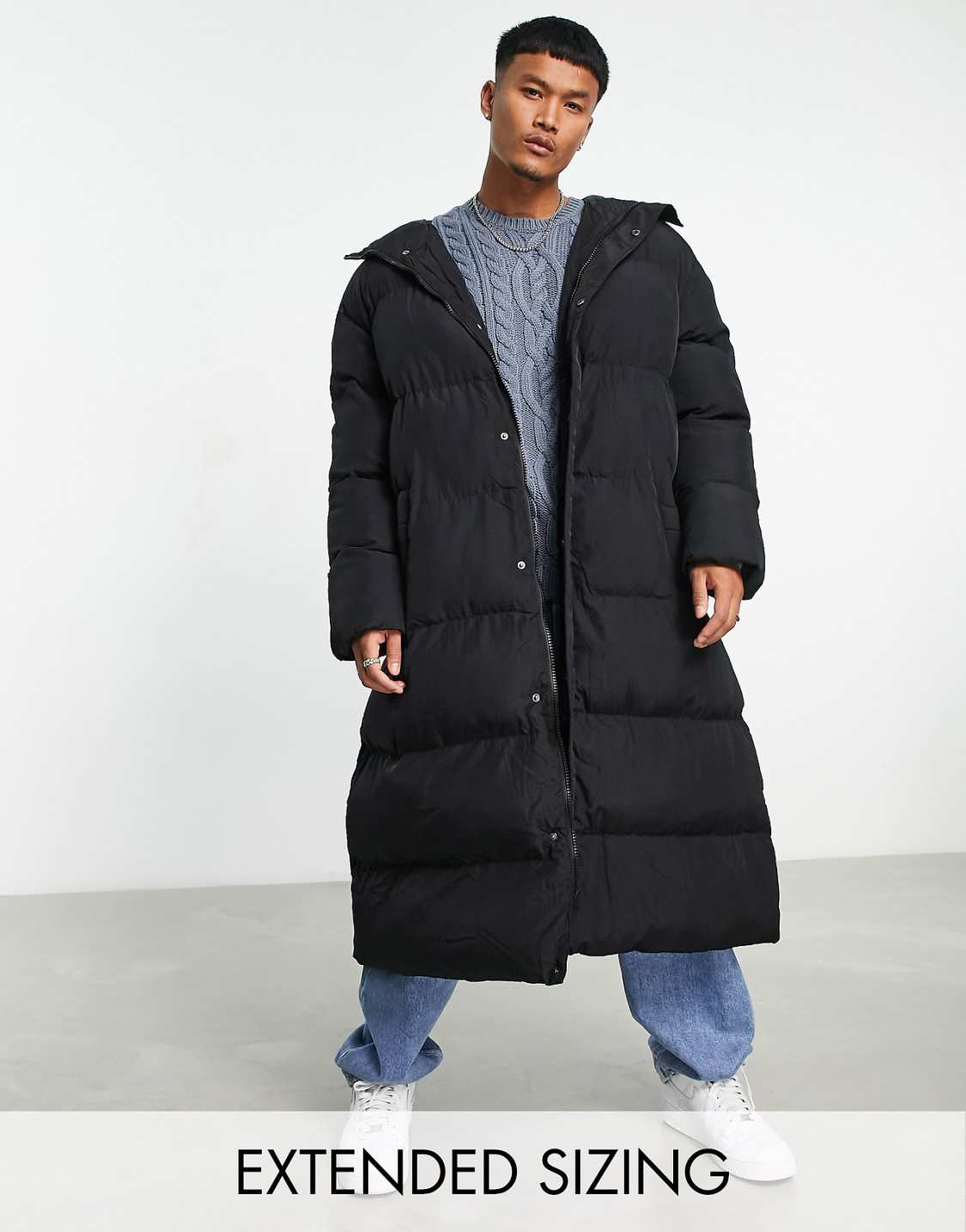 Oversized Longline Puffer Jacket in Black