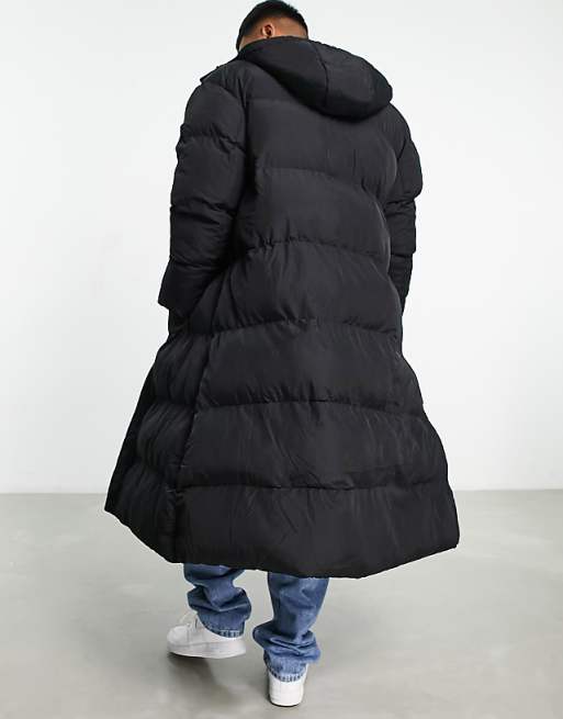 Oversized Longline Puffer Jacket in Black
