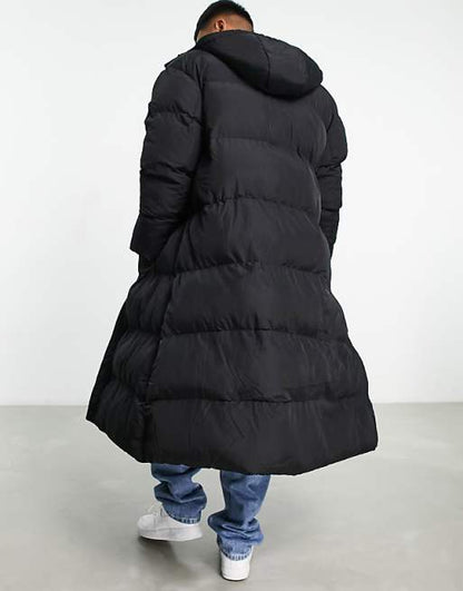 Oversized Longline Puffer Jacket in Black