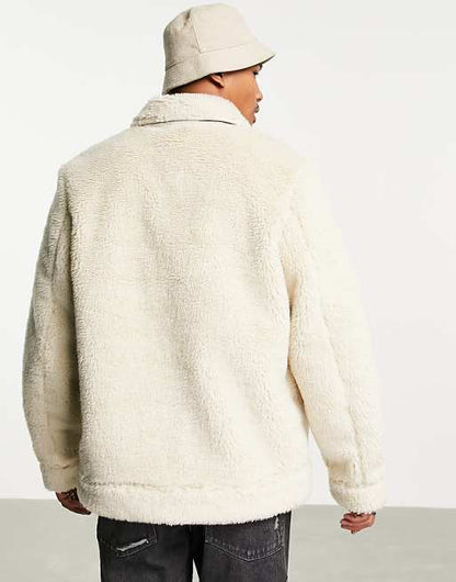 ASOS DESIGN faux shearling jacket in ecru