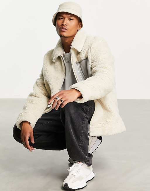 ASOS DESIGN faux shearling jacket in ecru