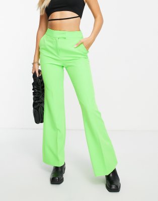 Skinny Flare Trouser In Neon Green