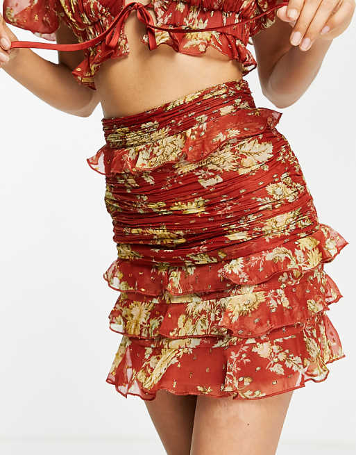 ASOS DESIGN Petite Jacquard Chiffon Mini Skirt With Ruffle Hem Detail