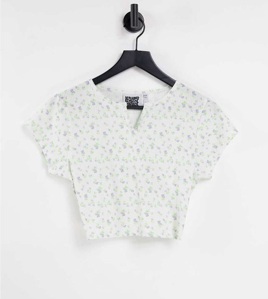 Inspired Shrunken Notch Neck Top In Ditsy Floral-multi