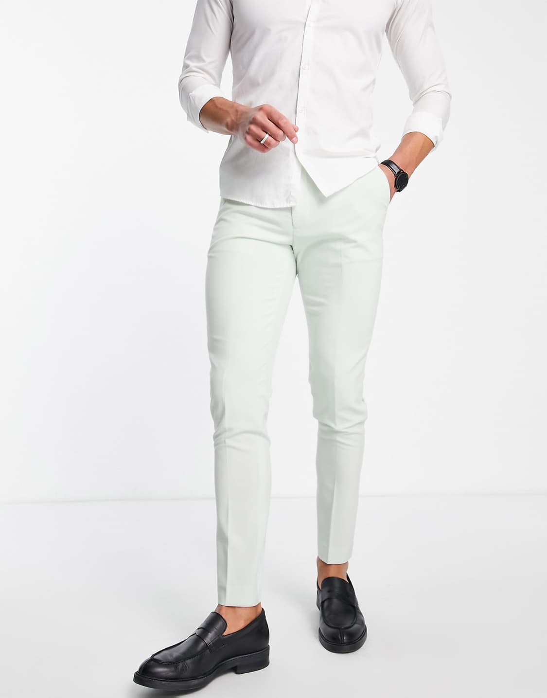 ASOS DESIGN Skinny Smart Trousers in Pastel Green