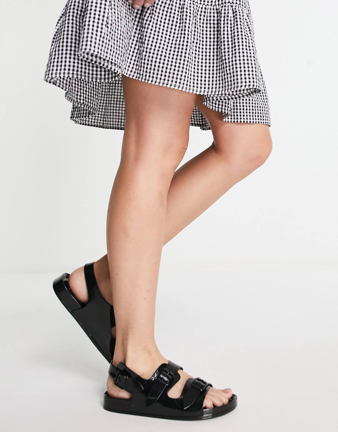 ASOS DESIGN Fate jelly flat sandals with buckles in black