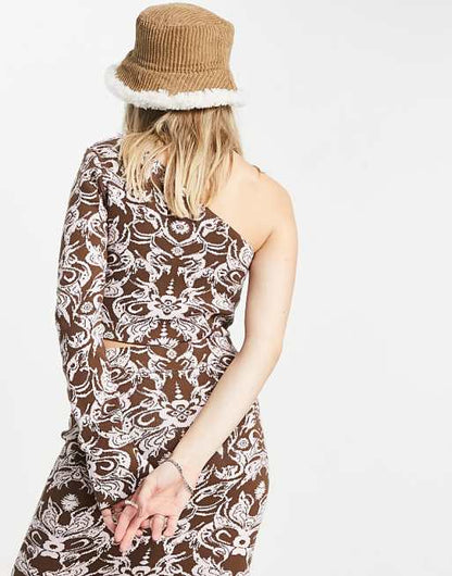 Knit One Shoulder Top in Sketch Jacquard