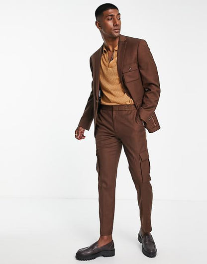 Topman Utility Suit Slim Jacket Brown
