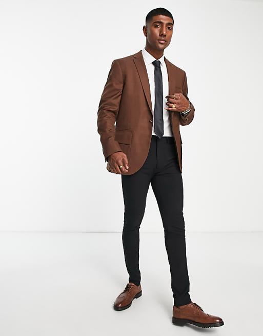 Topman Utility Suit Slim Jacket Brown