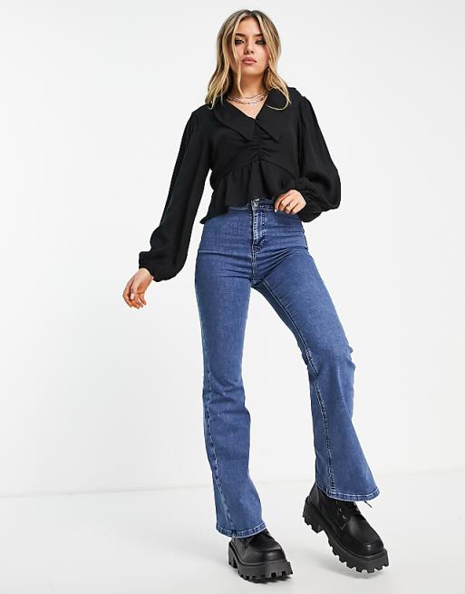 Dropped collar blouse in black