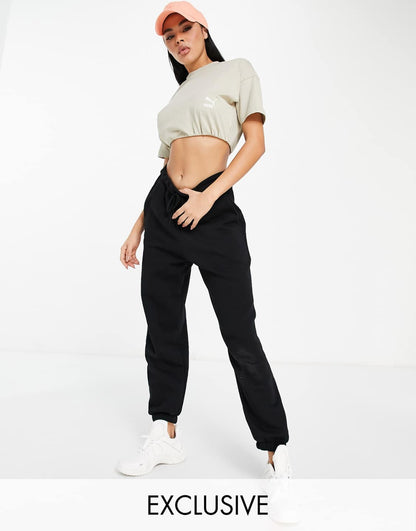 PUMA Classics roll up crop T-shirt in beige