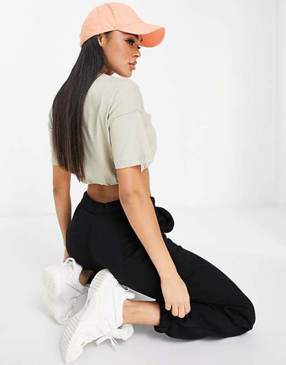 PUMA Classics roll up crop T-shirt in beige