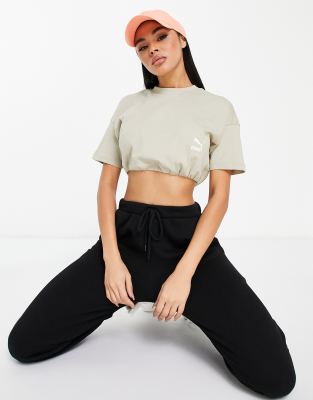 PUMA Classics roll up crop T-shirt in beige