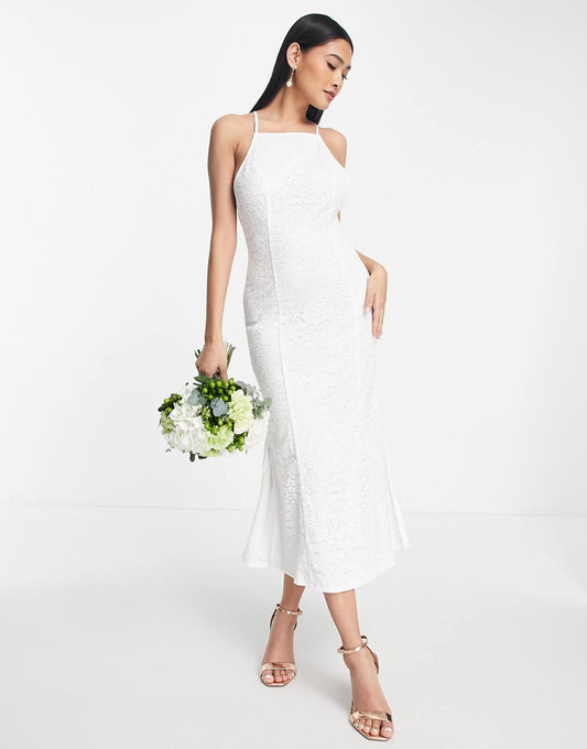 Bridal lace maxi dress with low back in ivory