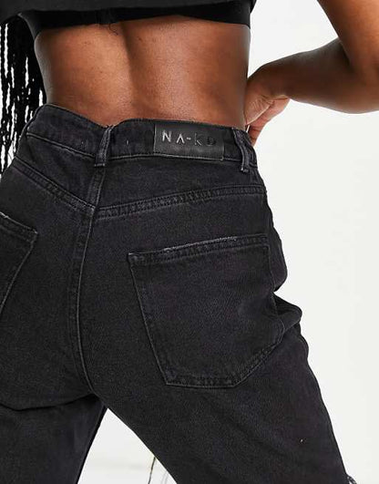 Distressed Straight Fit Jeans in Washed Black