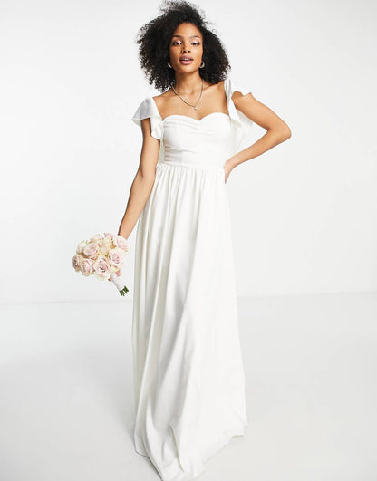 Bridal Pleated Sweetheart Neck Maxi Dress
