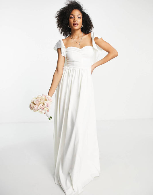 Bridal Pleated Sweetheart Neck Maxi Dress