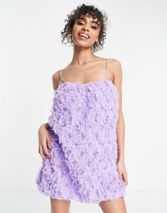 3D Lace Bandeau Mini Dress in Lilac