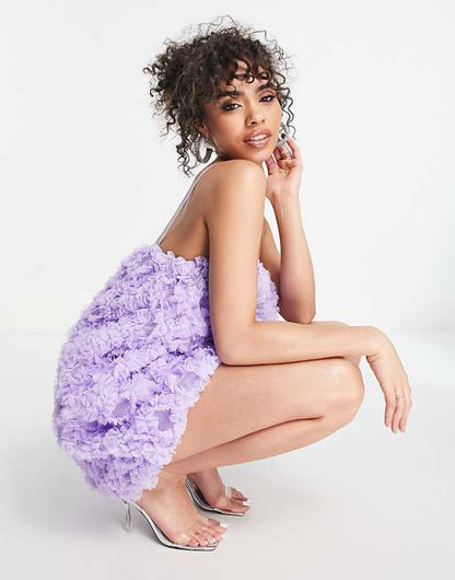 3D Lace Bandeau Mini Dress in Lilac