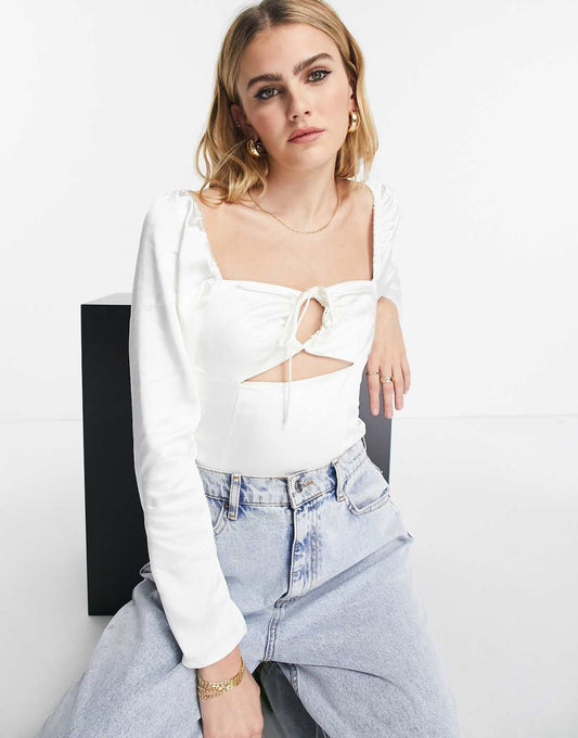 Key Hole Halter Blouse in Ivory