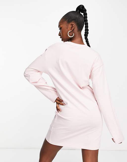 Puma essentials long sleeve t-shirt dress in chalk pink