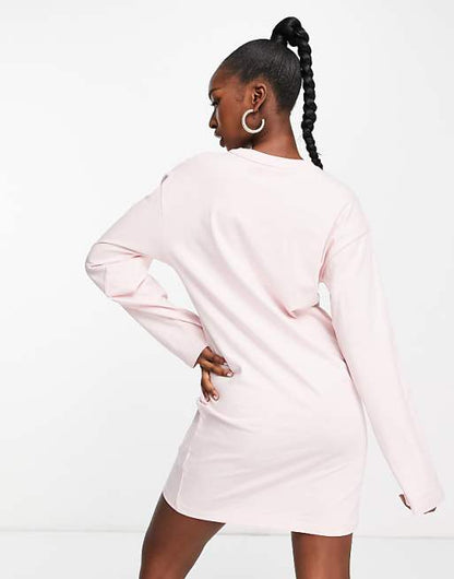 Puma essentials long sleeve t-shirt dress in chalk pink