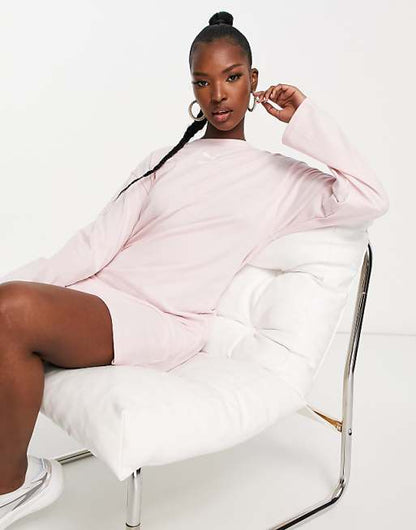 Puma essentials long sleeve t-shirt dress in chalk pink