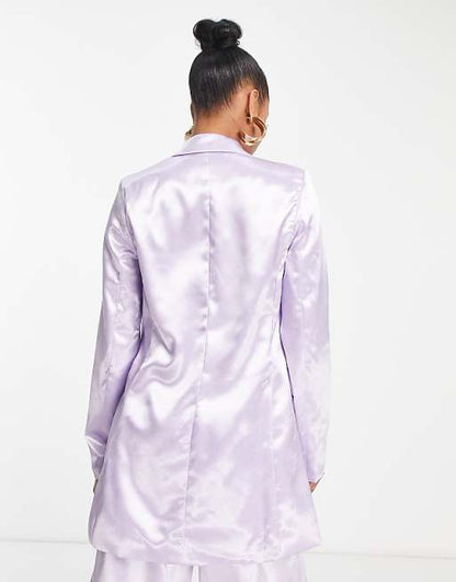 Liquorish satin tailored double breast blazer in dreamy lilac