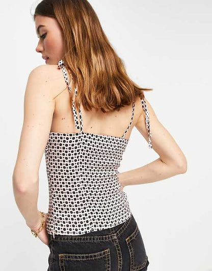 Geo Ditsy Slim Fit Satin Cami Top in Pink