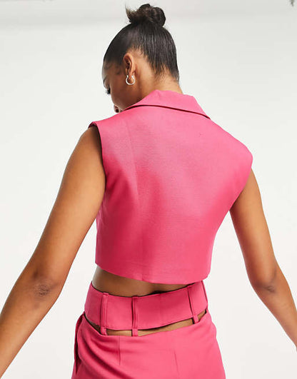 Unique21 Cropped Sleeveless Blazer Pink