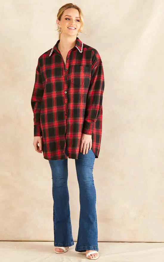 Red Check Gem Collar Shirt