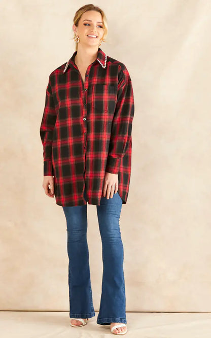 Red Check Gem Collar Shirt