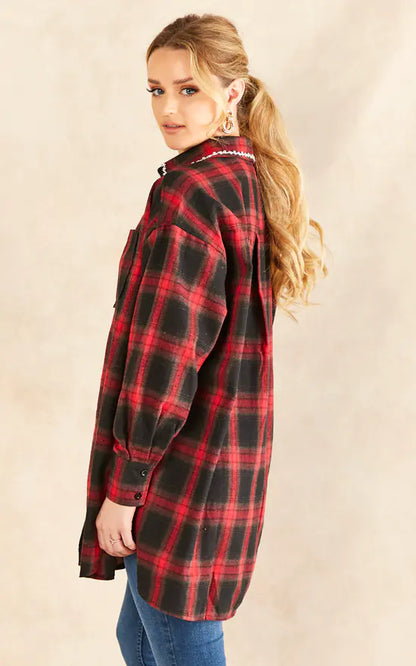 Red Check Gem Collar Shirt