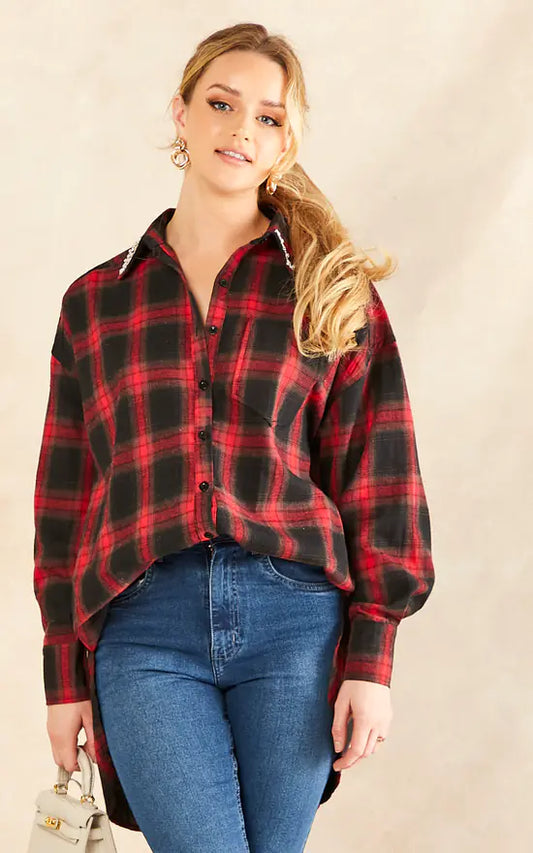 Red Check Gem Collar Shirt