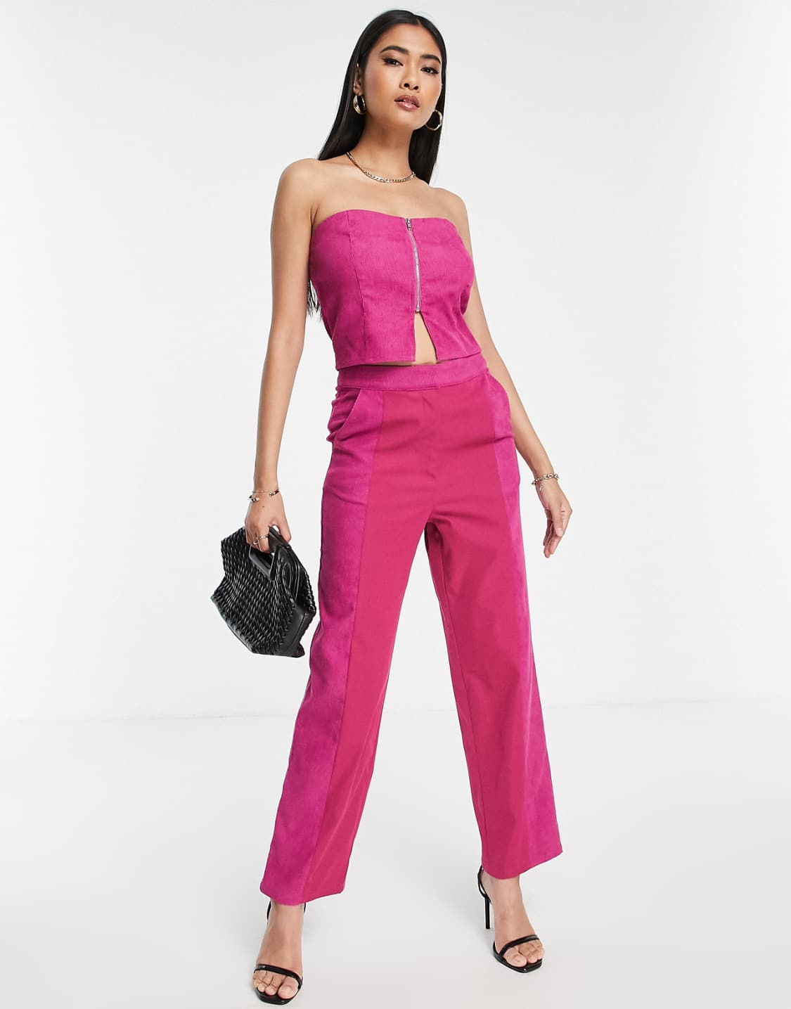 Lola May straight leg trousers co-ord in berry pink