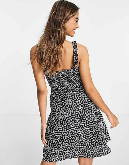 Cami Dress in Black Floral Print