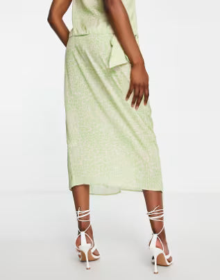 Satin Wrap Midi Skirt Co-ord In Bright Leopard Print