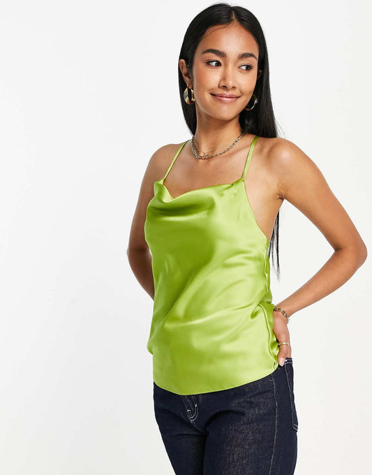 Cowl Satin Bias Cami in Lime