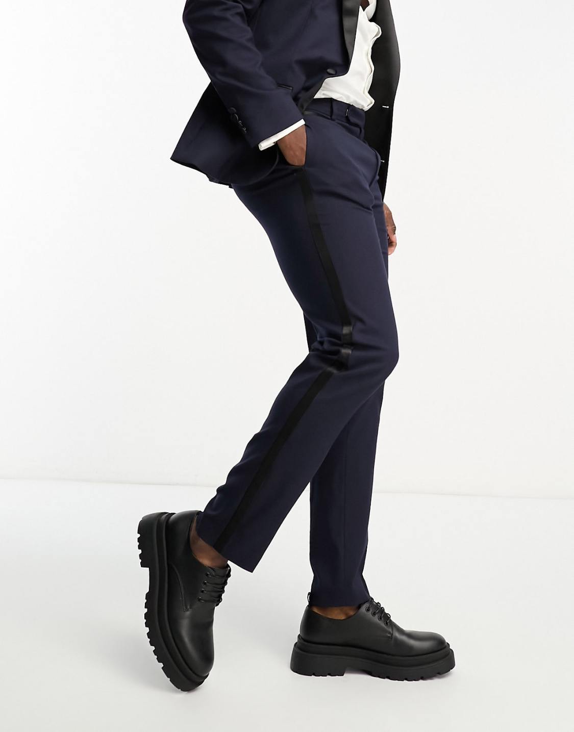 ASOS DESIGN slim tuxedo suit trousers in navy