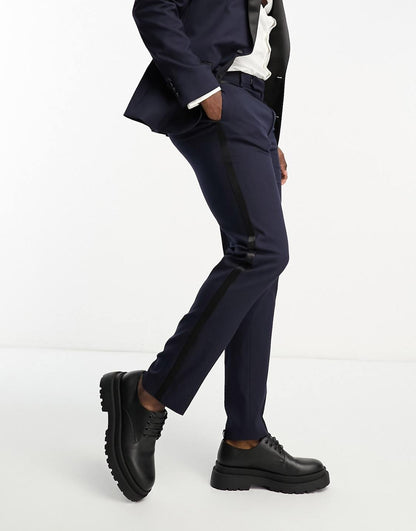 ASOS DESIGN slim tuxedo suit trousers in navy