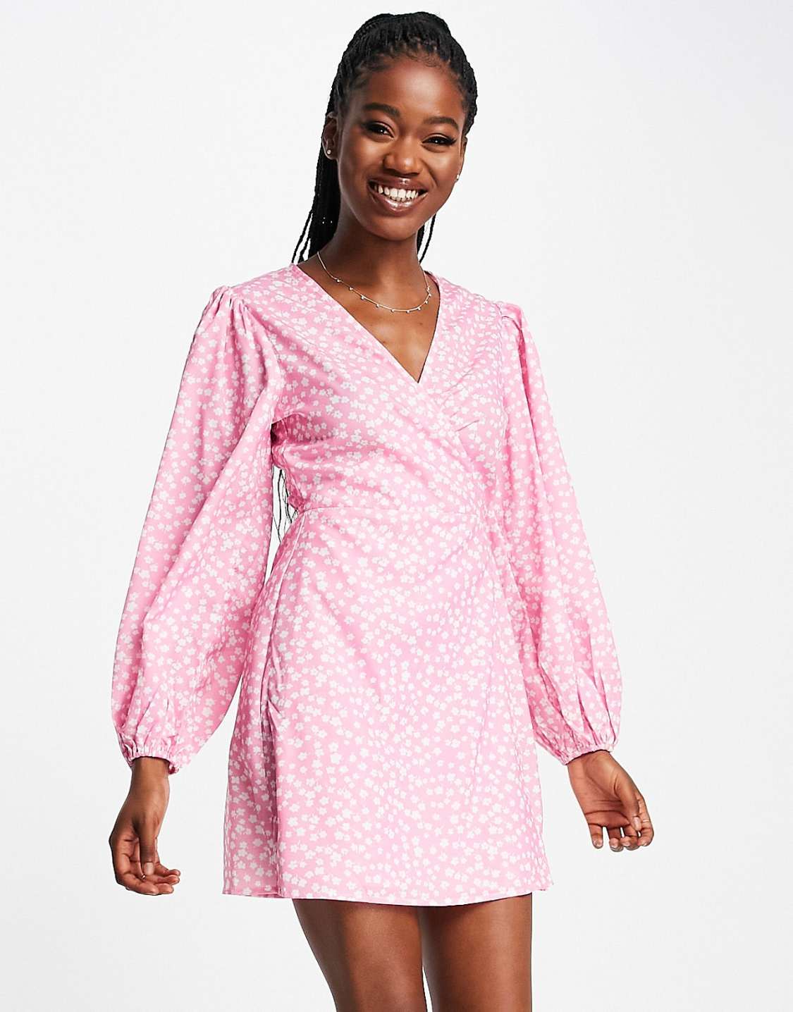 Ditsy Pink Wrap Mini Dress