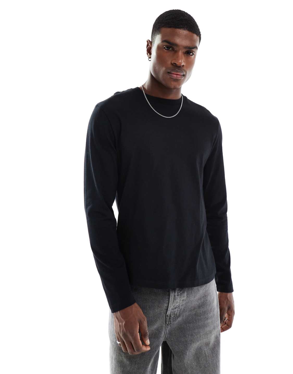 Essential Long Sleeve Crew Neck T-Shirt in Black