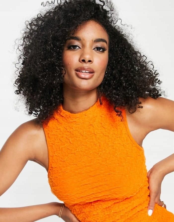 Topshop Textured High Neck Racer Tank in Orange