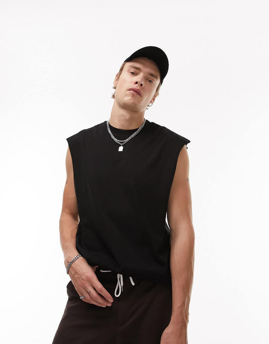 Oversized Sleeveless T-Shirt Black