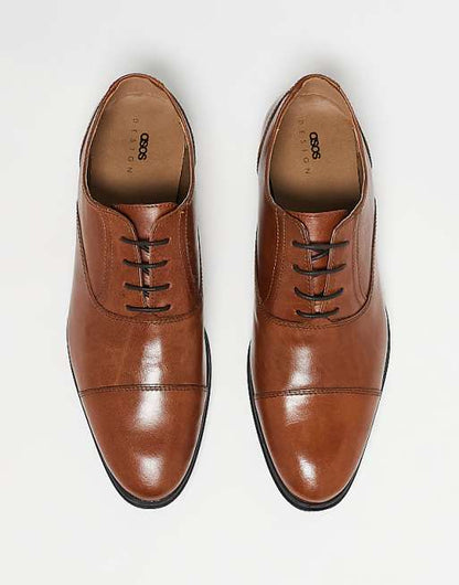 Oxford Shoes in Tan Leather with Toe Cap
