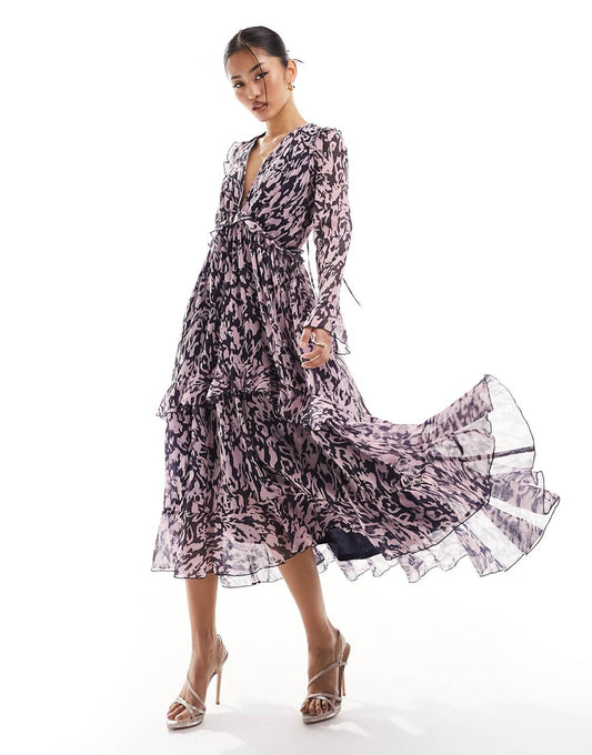 Stye Cheat ruffle detail maxi dress in purple print