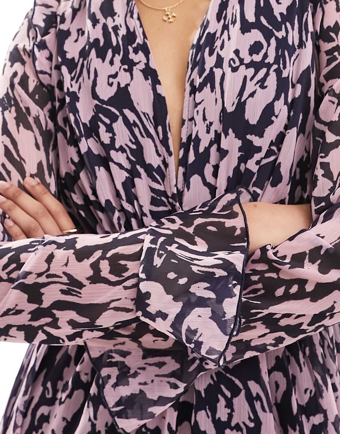 Stye Cheat ruffle detail maxi dress in purple print