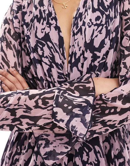 Stye Cheat ruffle detail maxi dress in purple print