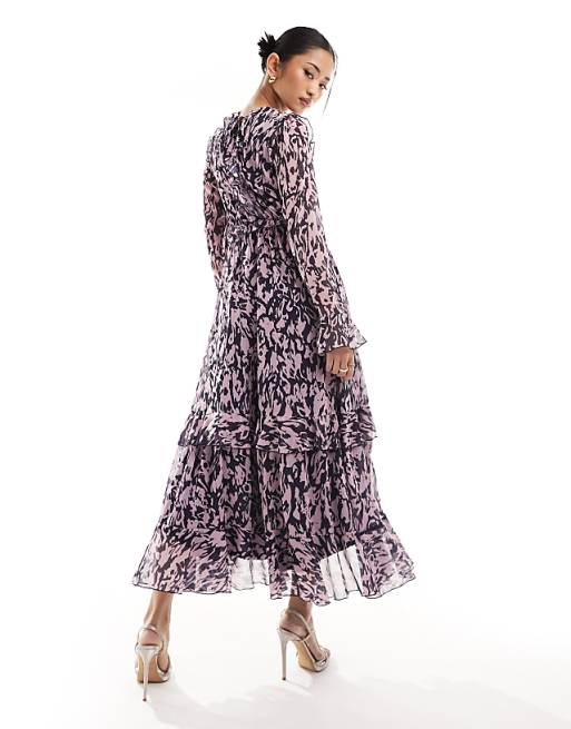 Stye Cheat ruffle detail maxi dress in purple print